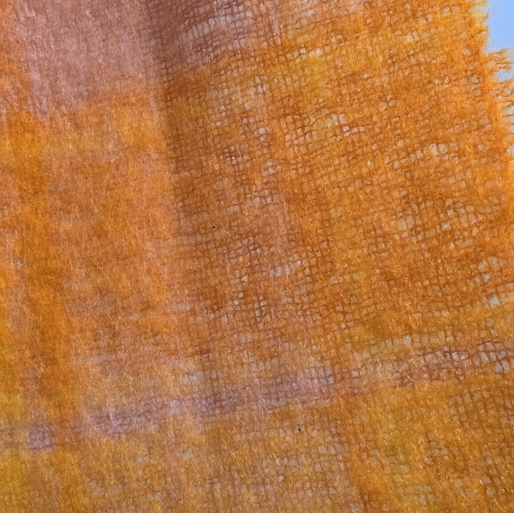 Rectangular Plaid mohair and wool scarf color orange and yellow - Picture 3 of 5